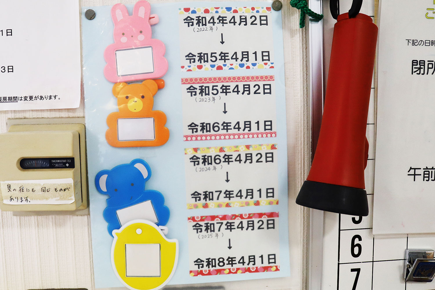 年齢で異なる名札の写真